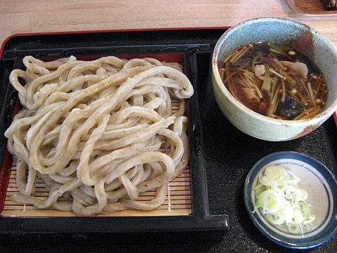 もり中600円(ごぼう入りうどん)+肉なす汁250円